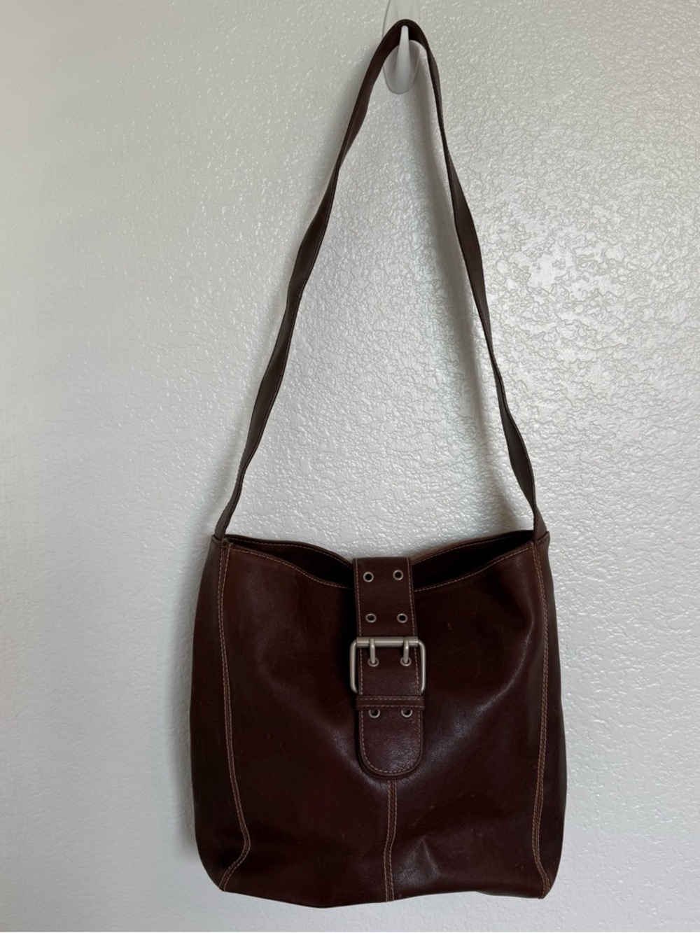 Preston & York Brown Faux Leather Hobo Shoulder Bag Buckle Y2K Purse